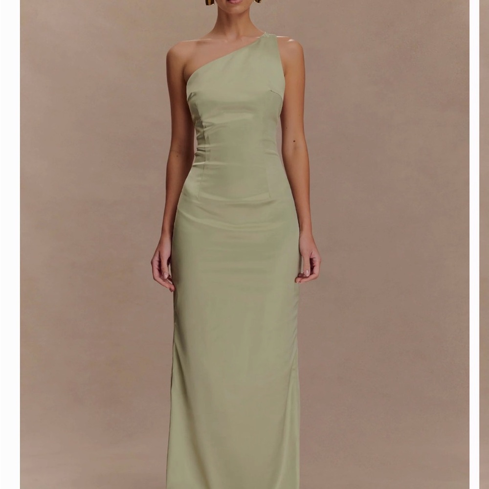 Meshki One-Shoulder Light Sage Green Gown